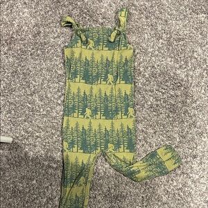 Kate Quinn Green and Yellow Kids Overalls Sasquatch